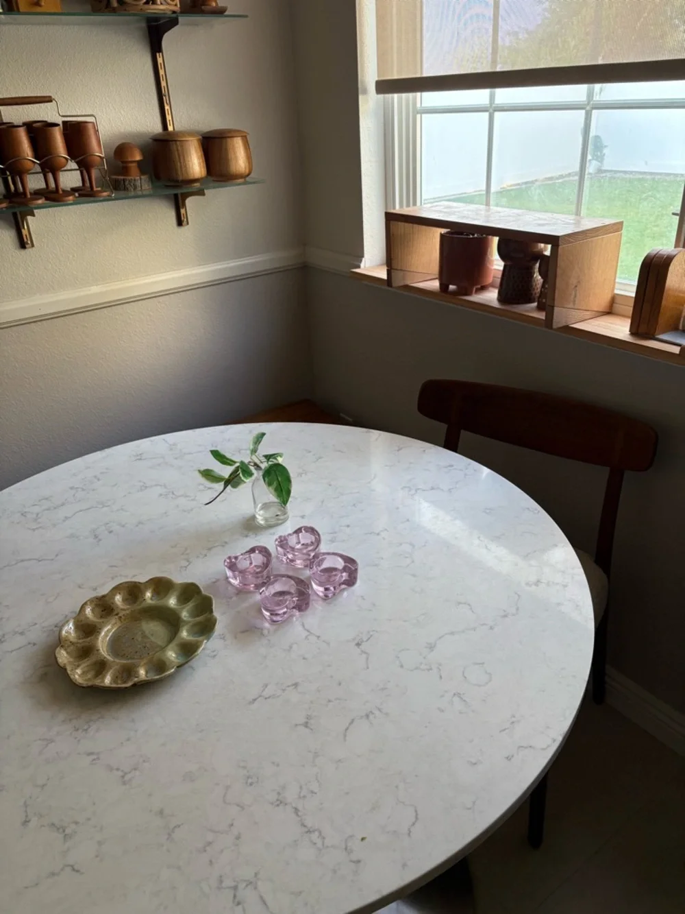 Pink Glass Heart Tea Light Holders 4 Crate and Barrel Studio Pottery Egg Plate